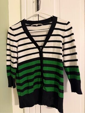 41 Hawthorne Striped 3/4 Sleeve Cardigan - Small
